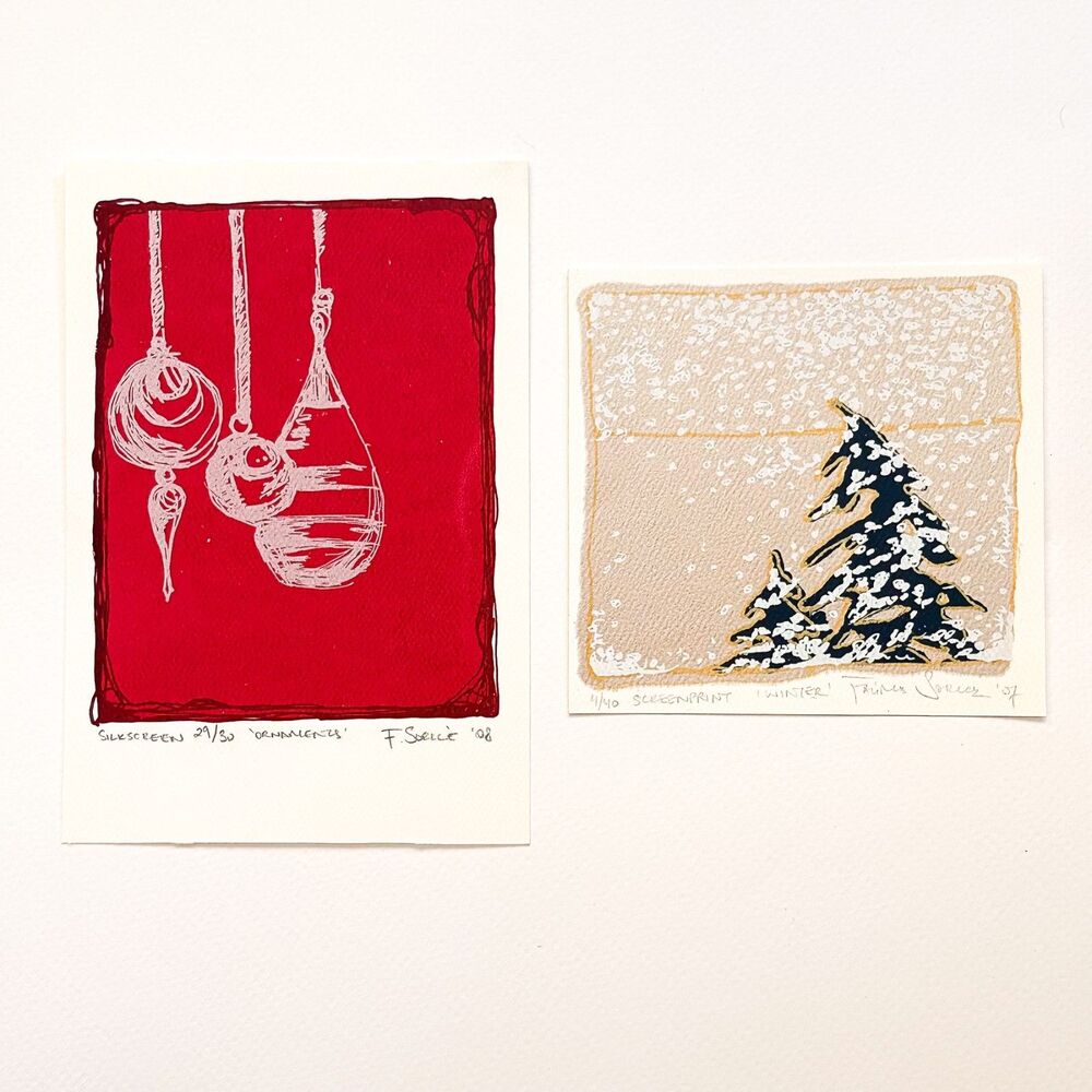 Lot of 2 Silkscreen Prints Original Handmade Christmas Winter Prints Signed